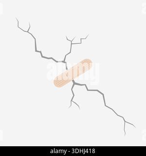 Large crack in the wall sealed with band-aid, flat vector illustration Stock Vector
