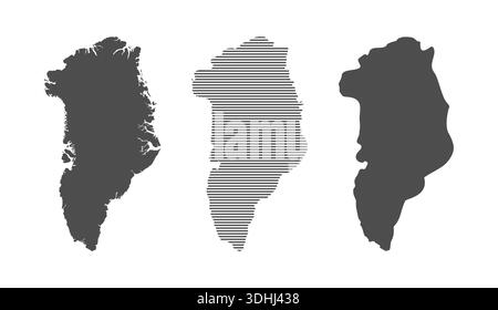 Set of Greenland maps. Detailed, striped and simplified maps on a white background. Flat vector illustration Stock Vector