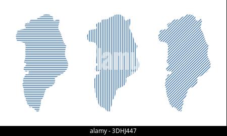 Set of striped maps of Greenland on a white background. Vector illustration Stock Vector
