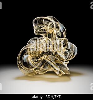 Abstract golden glass sculpture 3d on black Stock Photo