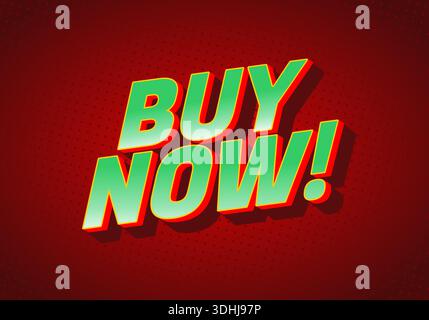 A bold and vibrant graphic featuring the text BUY NOW! in a 3D style with a red background. Stock Vector