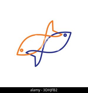 Abstract line illustration of two stylized fish forming a modern logo design suitable for branding and graphic projects. Stock Vector