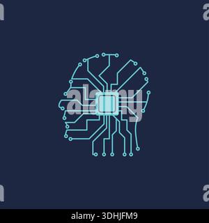 Abstract Human Head Shape Formed By Electronic Circuit Lines Representing Artificial Intelligence And Digital Technology. Stock Vector