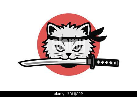 Samurai Cat Gaming Mascot Logo, Ninja Anime Esports Team Emblem, Minimal Vector Illustration Stock Vector