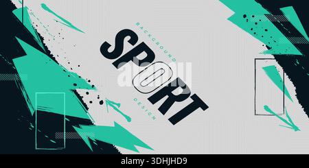 Modern and Energetic Sport Background with Black and Green Grunge Brush Shapes. Can be used for Banner, Poster, or Car Sticker Wrap Stock Vector
