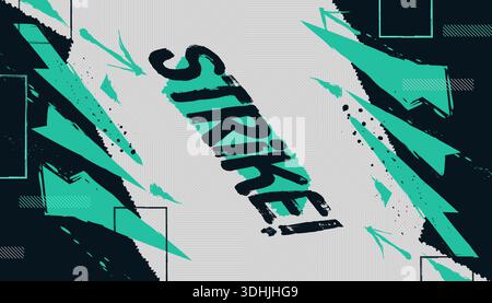Abstract Grunge Sport Banner Template with Teal and Black Brush Strokes. Modern and and Dynamic Sport Banner or Poster Design Stock Vector