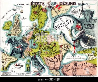Vintage Historical Satirical Map of Europe: Caricature map of Europe ...