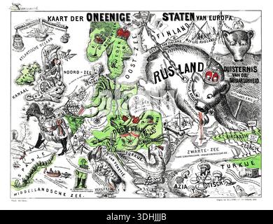 Vintage Historical Satirical Map of Europe: Caricature map of Europe ...