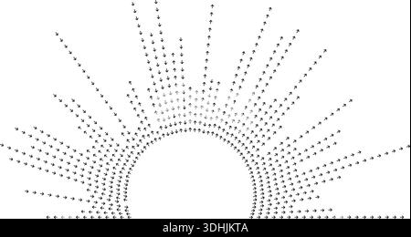 Long rays form irregular semicircular radial pattern with space center. Stock Vector