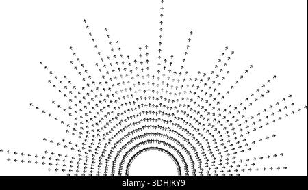 Big semicircle of irregular rays around empty circular space. Stock Vector