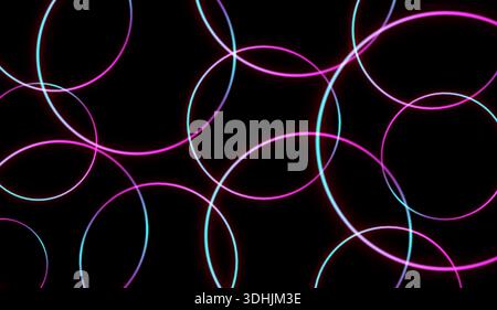 Background of glowing intersecting neon circles. 3D vector illustration on a black background. Stock Vector