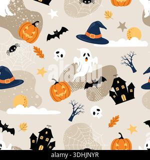 Spooky halloween vector seamless pattern cute design Stock Vector