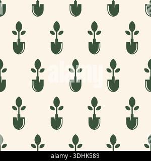 Planting Plants Vector Seamless Pattern Vector. Garden Background Design Stock Vector