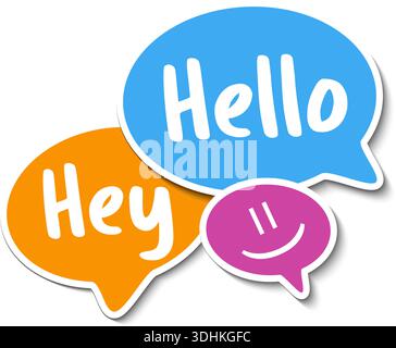 Hand drawn speech bubble. Set with text (Hand, hello, hi). Speech bubble colorful set in flat design. Vector illustration Stock Vector