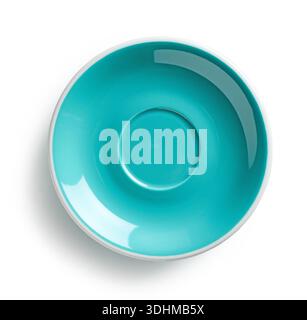 empty blue plate isolated on white background, top view Stock Photo