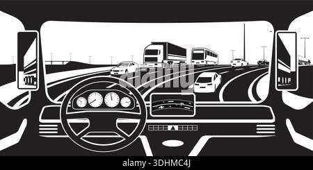 View from truck to highway - vector illustration Stock Vector