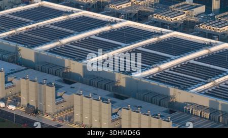 Large data center building with solar panels on roof Stock Photo