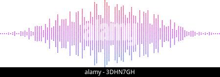 Color abstract equalizer shape design. Dotted music sound wave element. Audio radio signal visualization concept. Shining digital voice assistant line pattern. Song track sample player. Vector Stock Vector