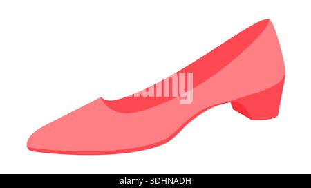 Pink low heel pump shoe women flat. Closed toe dress shoe brunch, reception, summer look, capsule closet. Technical fashion illustration, CAD mockup, smooth vector men unisex isolated romantic style. Stock Vector