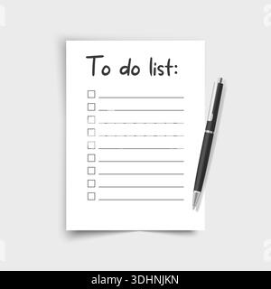 Realistic paper to-do list icon with hand-drawn text, representing organization, planning, and productivity. Perfect for apps, websites, reminders Stock Vector