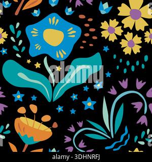 Night flower field seamless pattern Stock Vector