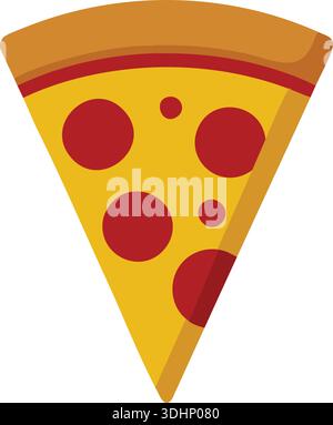 Flat illustration of a pizza slice topped with round pepperoni pieces and melted cheese Stock Vector