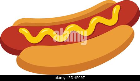 Cartoon hot dog in a bun topped with a zigzag line of mustard Stock Vector