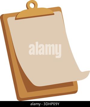 Simple clipboard illustration with a blank sheet attached and a top clip in warm brown tones Stock Vector