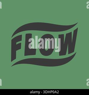 Stylized curved flow lettering on a muted green square with a bold outline and wave like shape Stock Vector
