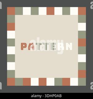 Square label with a multicolor checker border and centered pattern text on a light background Stock Vector