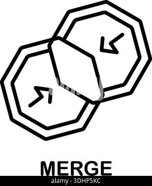 Merge icon vector in line art style, vector icon illustration Stock Vector