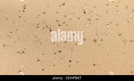 Full frame backdrop seen small colorful pebbles on sandy back Stock Photo