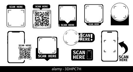 QR code frame template. QR code with inscription scan me with smartphone. Scan me icon. Scan qr code icon for payment, mobile app. Vector illustration Stock Vector