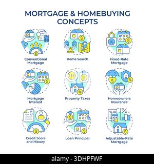Mortgage and homebuying multi color concept icons Stock Vector