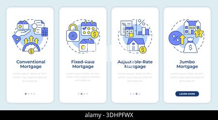 Types of mortgages onboarding mobile app screen Stock Vector