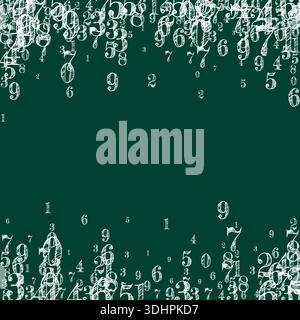 Scattered numbers. White chalk digits flying chaotic. Back to school mathematics banner on blackboard background. Falling numbers vector illustration. Stock Vector