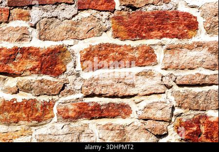 Weathered rough stone wall as creative background. Grunge brick wall texture background Stock Photo