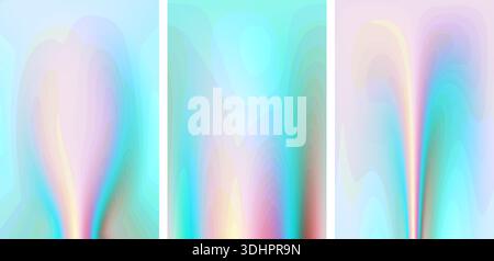 Gentle gradient background - pale pink color turning into blue. Set of 3 vertical images, banner. Various abstract blurry patterns. Stock Photo