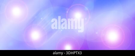Long banner, gradient. Blurred blue lilac background with len flare effect. Stock Photo