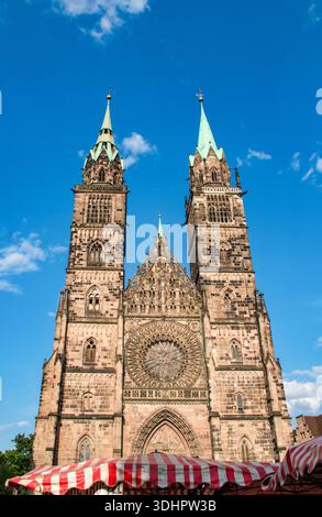 Facade of Lorenzkirche in the center of Nuremberg, Bavaria