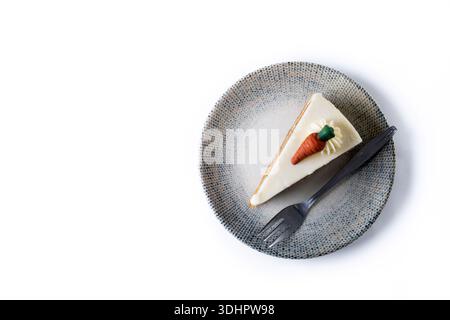 Carrot cake slice with cream cheese frosting isolated on white background Stock Photo