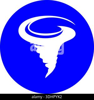 Blue circular tornado icon with white whirlwind funnel for weather storm and hurricane warning Stock Vector