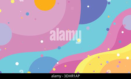 vibrant abstract wallpaper fluid pastel colored waves and scattered polka dots in a playful dreamy composition of pink blue and yellow to create a joy Stock Vector