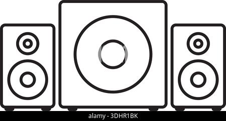 Speaker sound system icon in flat linear and outline style. Loudspeaker vector illustration on isolated background. Music subwoofer sign business conc Stock Vector