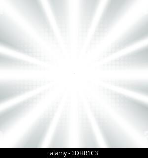 minimalist white background features a soft radial sunburst and halftone pattern, high energy aesthetic, modern brands clean Stock Vector