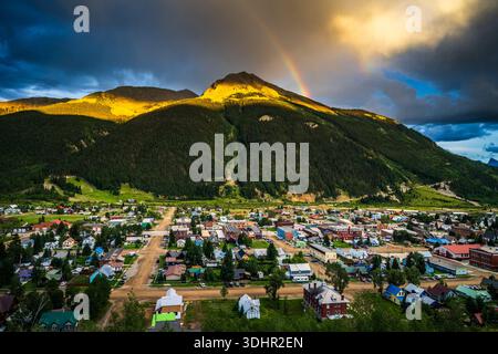 Rainbow Over Kendall Mountain During Silverton Sunset Stock Photo