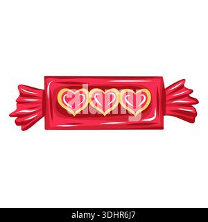Wrapped candy with heart symbols illustration representing love, sweetness and romance. Cute festive vector design Stock Vector