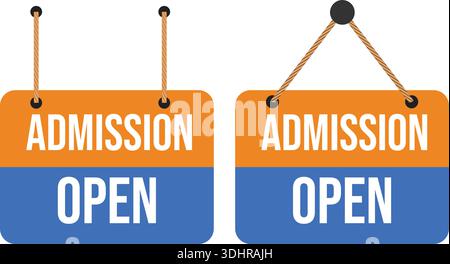 Admission Open Hanging Signboard Set Vector Illustration for School University and Education Enrollment Stock Vector