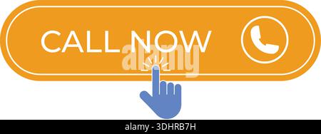 Call Now Button with Hand Cursor Click Yellow Web Interface Element for Contact and Customer Support Vector Illustration Stock Vector