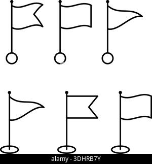Flag Icon Set Vector Line Art Illustrations for Location Marking and Map Navigation Stock Vector